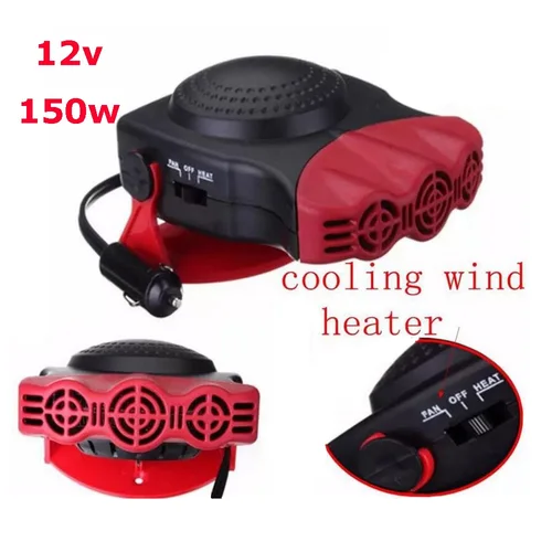 Imagen 2 del producto Calentador y ventilador de refrigeración para coche de 12V y 150W, accesorio portátil de ABS negro y rojo, descongelador de ventana de parabrisas para automóvil