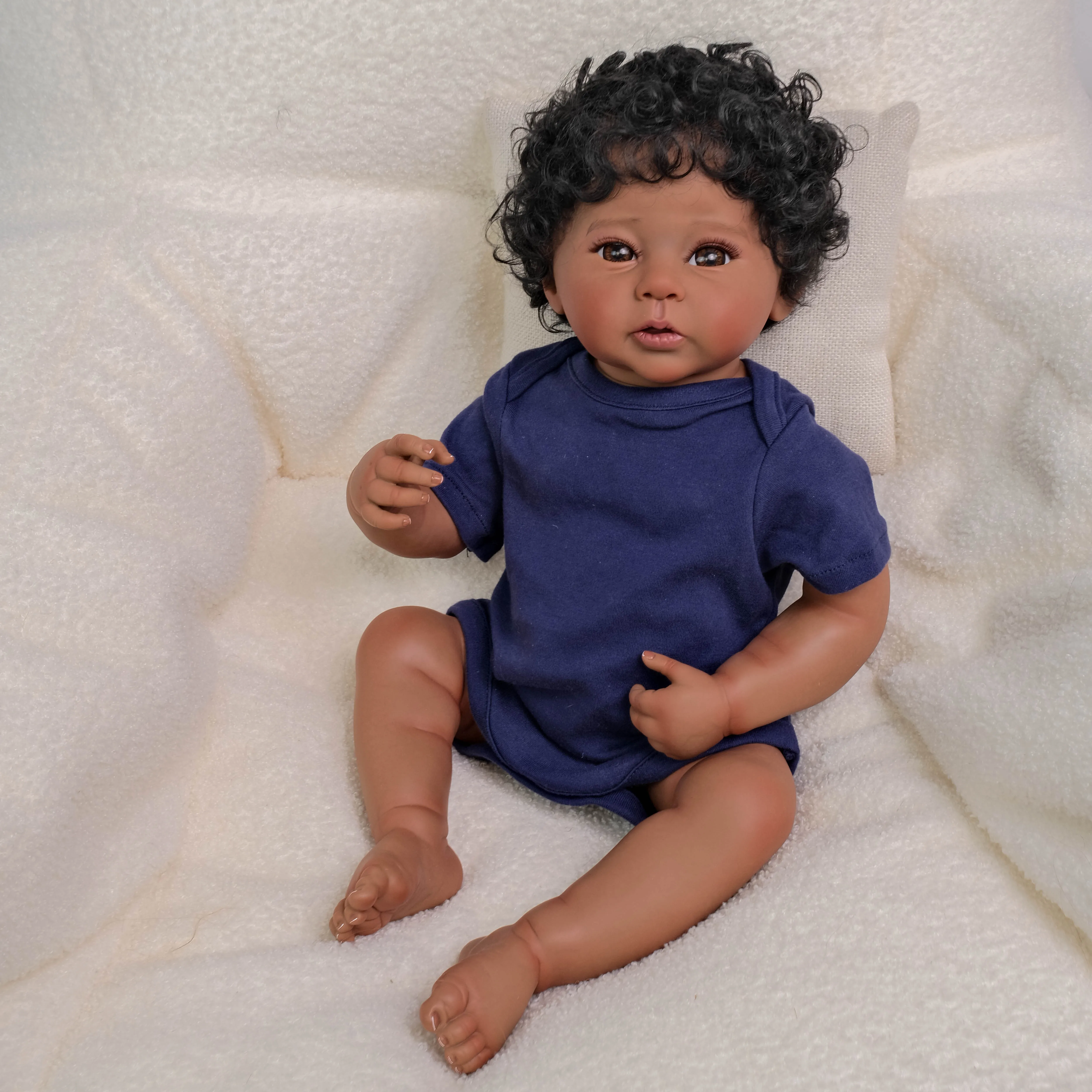 NPK 18inch Lifelike Reborn Baby Doll Raven Dark Skin Full Body Cuddly Collectible Art Doll High Quality Hand Painted