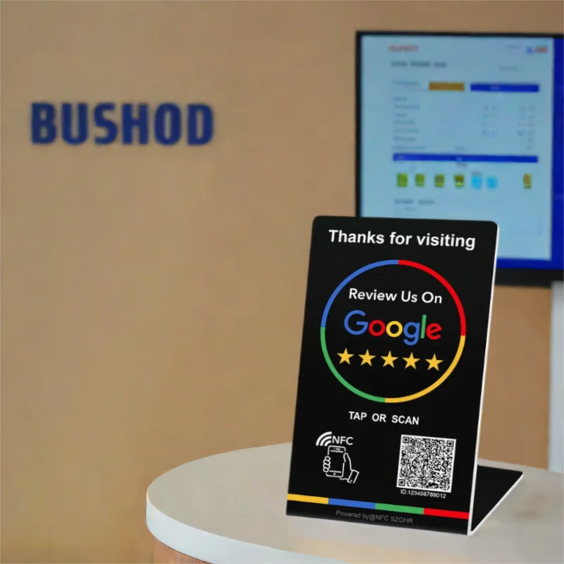 Nfc 215 programmable QR code Google Review Card NFC station table NFC Google Reviews display bending card standing brand bracket