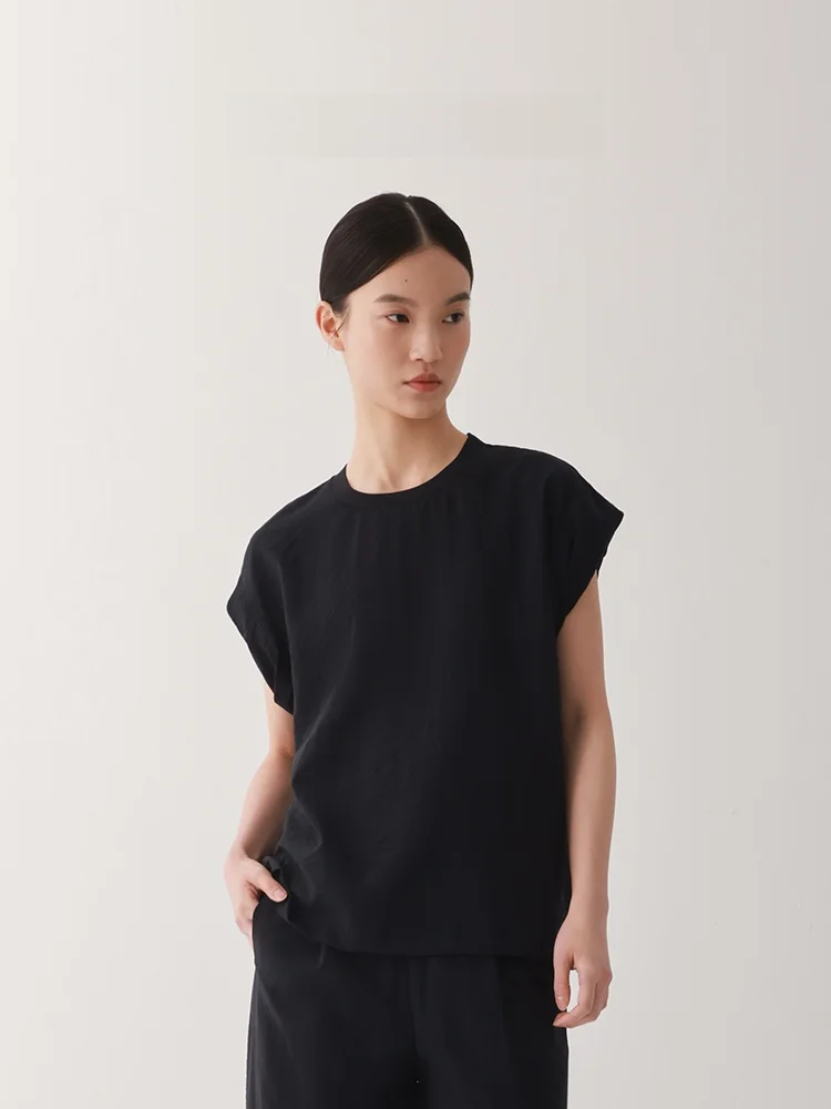 

Maige Simhat Summer New Lightweight Breathable Silk Knot Sve round Ne Svel T-irt Women's Faion Top