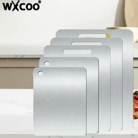 WXCOO 주방 스테인레스 스틸 커팅 보드 304 스틸 야채 과일 양면 두꺼운 식품 등급 도마