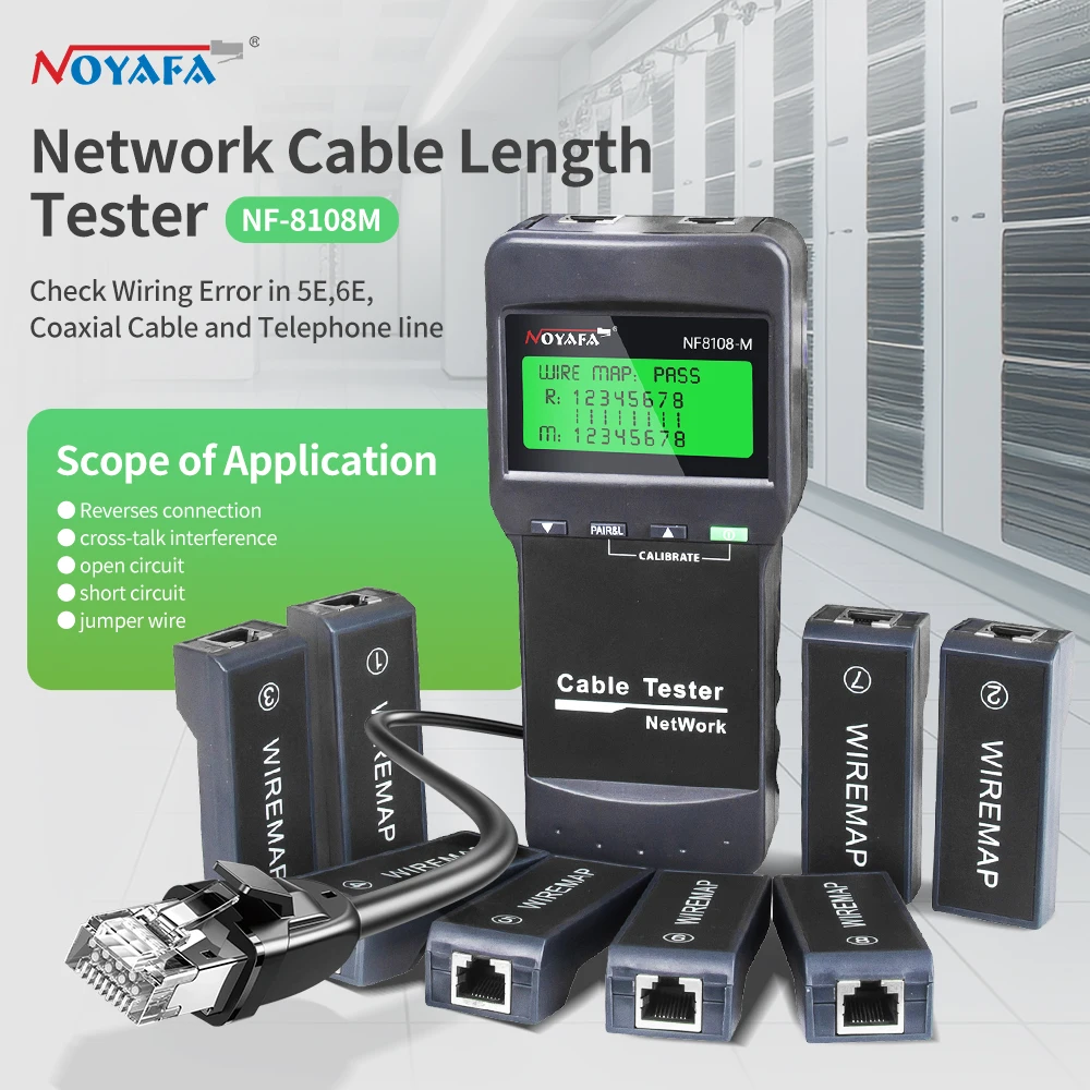 Noyafa Network Cable Tester NF-8108M Cable Tracker with 8 Remote Measure Length Tester Network Tools Cable Fault Finder for RJ45