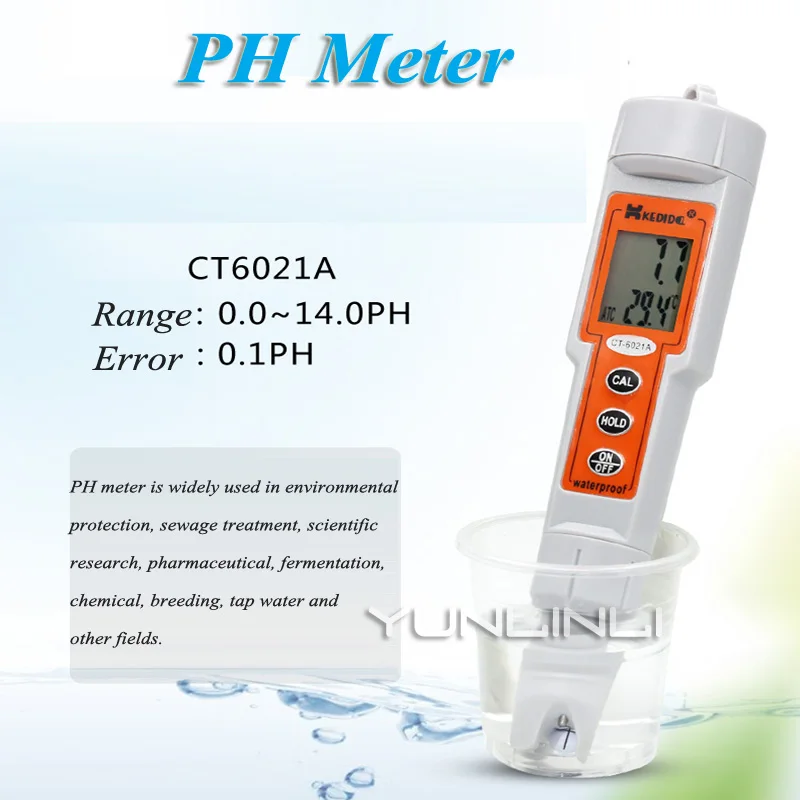 Mini PH Meter Professional Automatic Correction Waterproof Acidity Meter Pen Type Water Quality Analysis Device CT-6021A