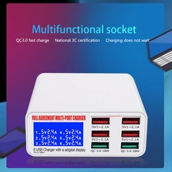 8A QC3.0 USB Charger With LCD Display 6 Ports Desktop Mobile Phone Charger Smart Fast Charging for Smart Phones Tablet PC