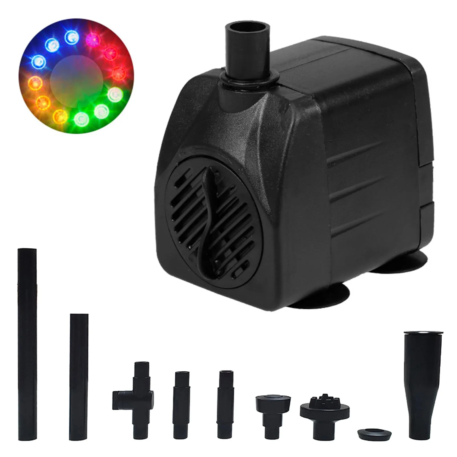 10W/15W Ultra-Quiet Submersible Water Fountain Pump Filter Fish Pond Aquarium Water Pump Tank Fountain with 12 LED Light