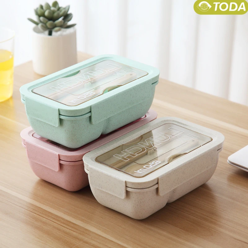 

750/850ml Healthy Wheat Straw Lunch Box for Student Work, Microwave Food Storage Container, Bento Boxes With Fork