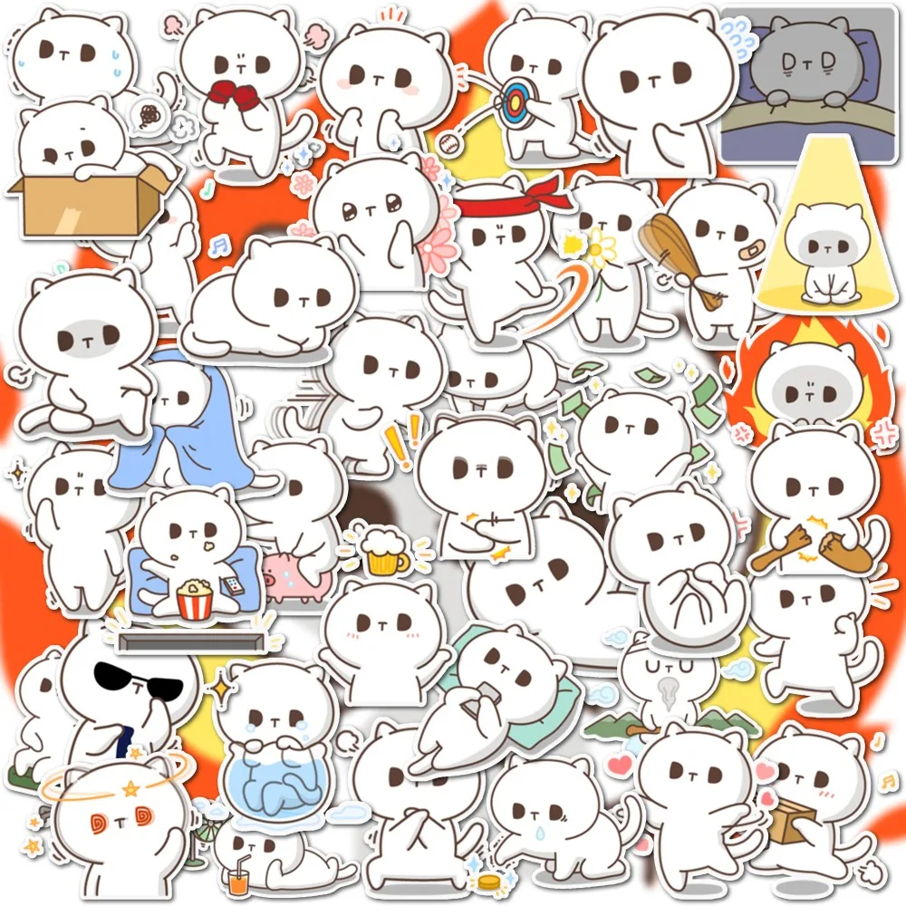 40 Stück Mute Cat Cartoon-Aufkleber, ästhetische dekorative PVC-Aufkleber für Kinder-Briefpapier, Handyhüllen, Scrapbooking