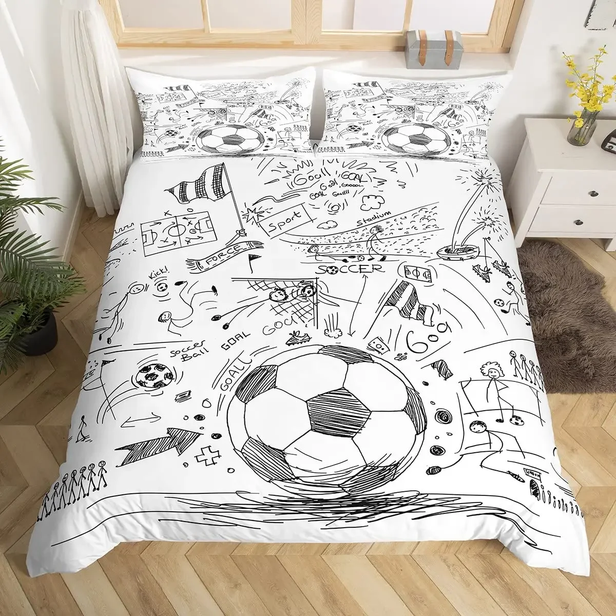 

Football Duvet Cover Set Hand Drawn Sketch Soccer Flag Network Team Sports Bedding Set For Boys Teens Men Twin Comforter Cover