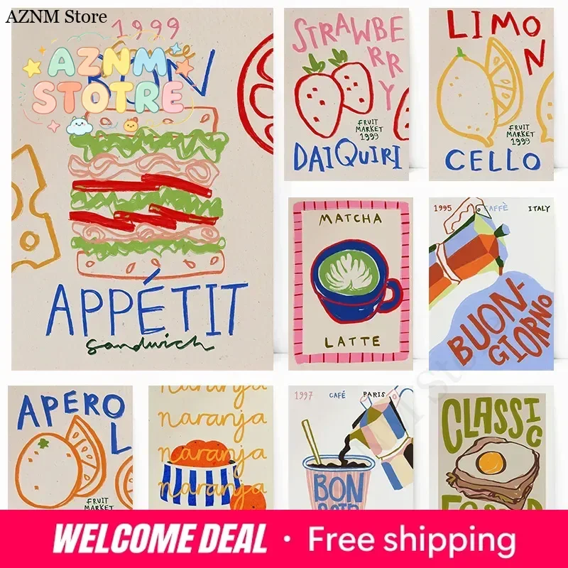 Bake Cake Kitchen Bread Coffee Egg Sandwich Pizza Foodie Poster Print Wall Art Pictures Canvas Painting Living Room Home Deco