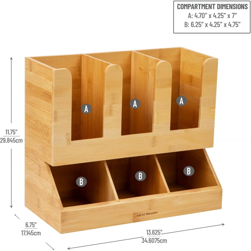 Cup and Condiment Station, Countertop Organizer, Coffee Bar, Kitchen, Bamboo, 13.625