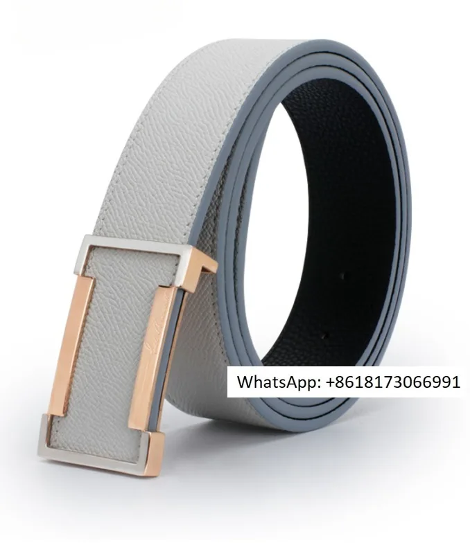 Men's leather belt, new light colored belt, genuine high-end smooth buckle, summer pants belt