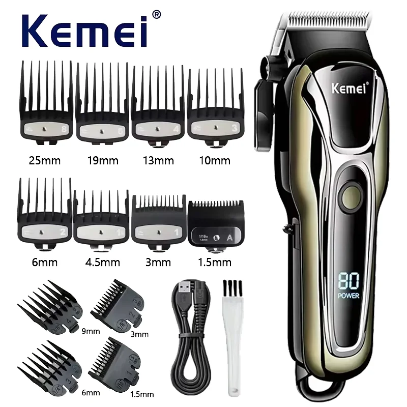 Kemei PG1990A Rechargeable Hair Clipper or Limit Combs Professional Cordless Men Hair Trimmer Men's Hair Cutting Machine Barber