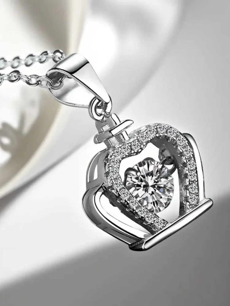 

Moissanite Sterling 925 Silver GRA Certified Fashion Crown Collarbone Chain Moissanite Pendant Necklace