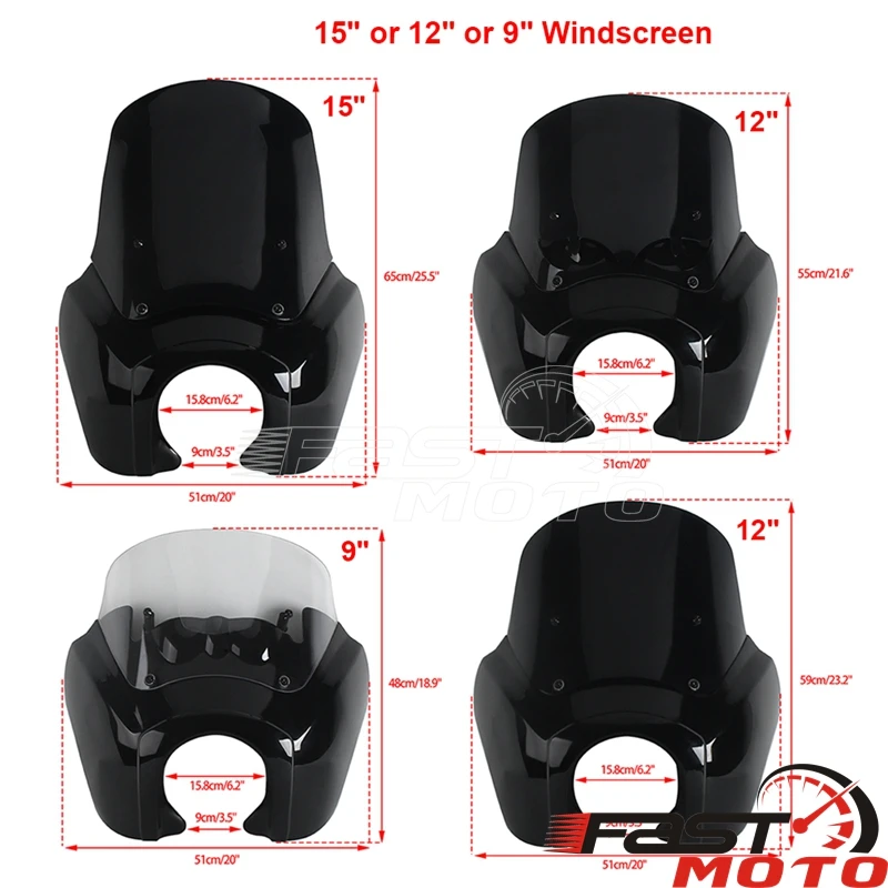 Front Fairing 12" Windshield Cowl Windscreen For BAJA LP6 LED Lights Mounting Bracket Kit For Harley Softail Fat Bob 2018-2025 view 3