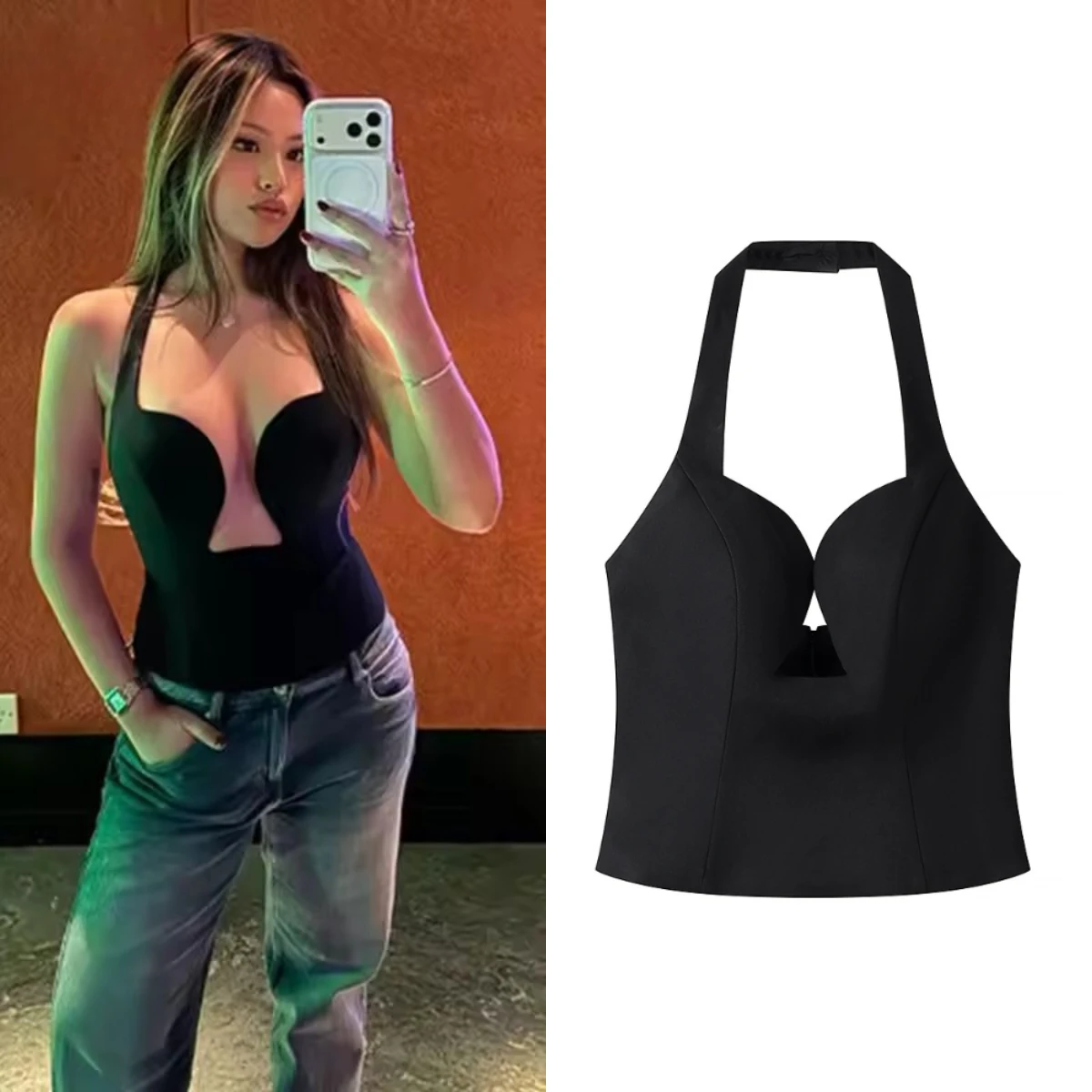 Sexy Neckholder-Tops Korsett Slim Kurze Tops Damen Sommer Rückenfreie Ärmellose Mitternachts-Party Clubwear Streetwear Urlaub Strand-Top