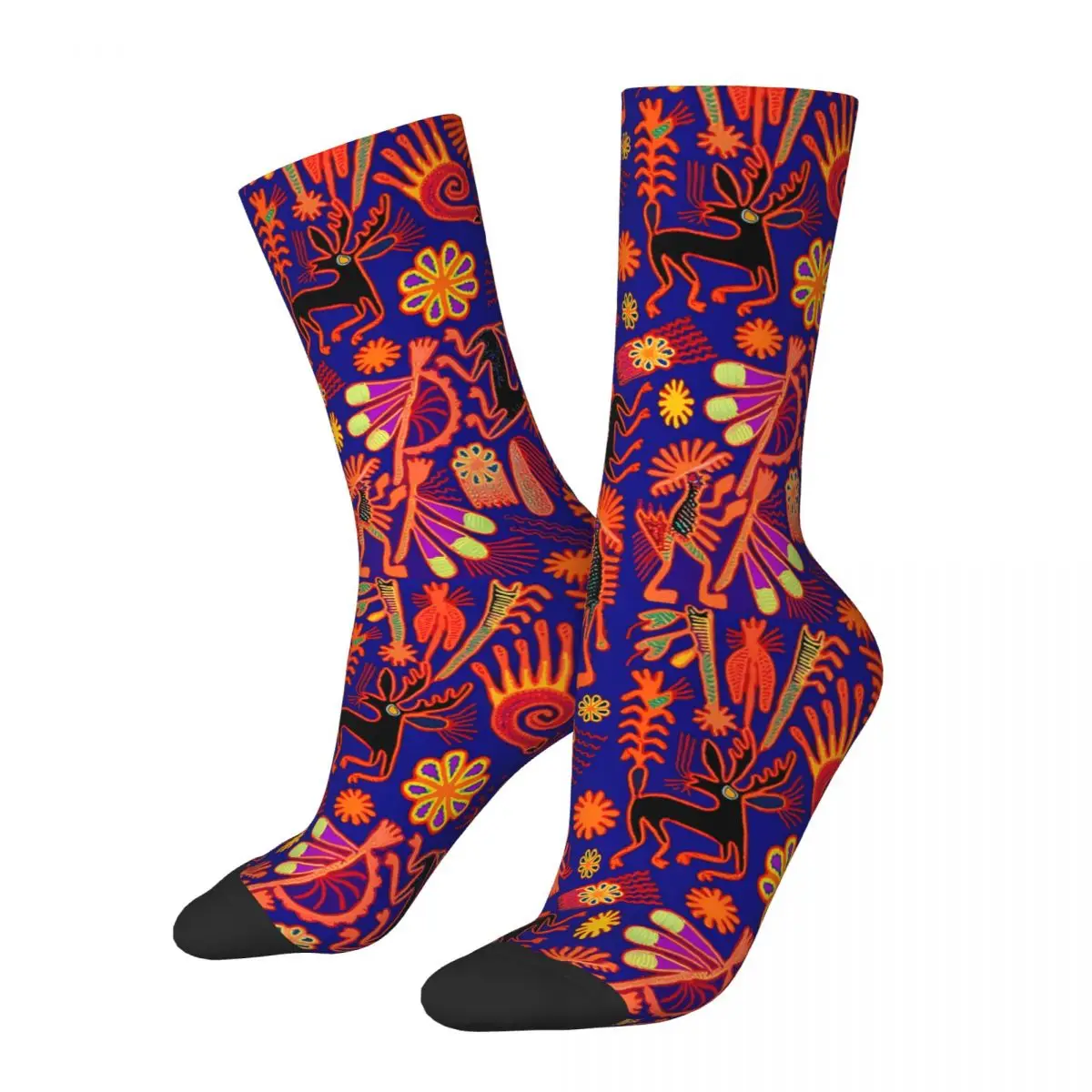 Funny Men's Socks Huichol Shaman Hunter Vintage Harajuku Huichol Art Hip Hop Novelty Pattern Crew Crazy Sock Gift Printed