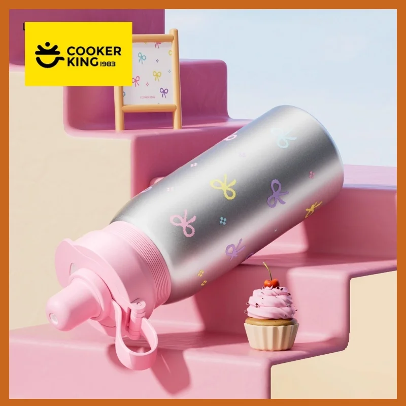 

COOKER KING 500ml Portable Kids Straw Cup Thermos Mug Stainless Steel Vacuum Flask Cold&Hot Sports Cup Water Mug Insulated Cup