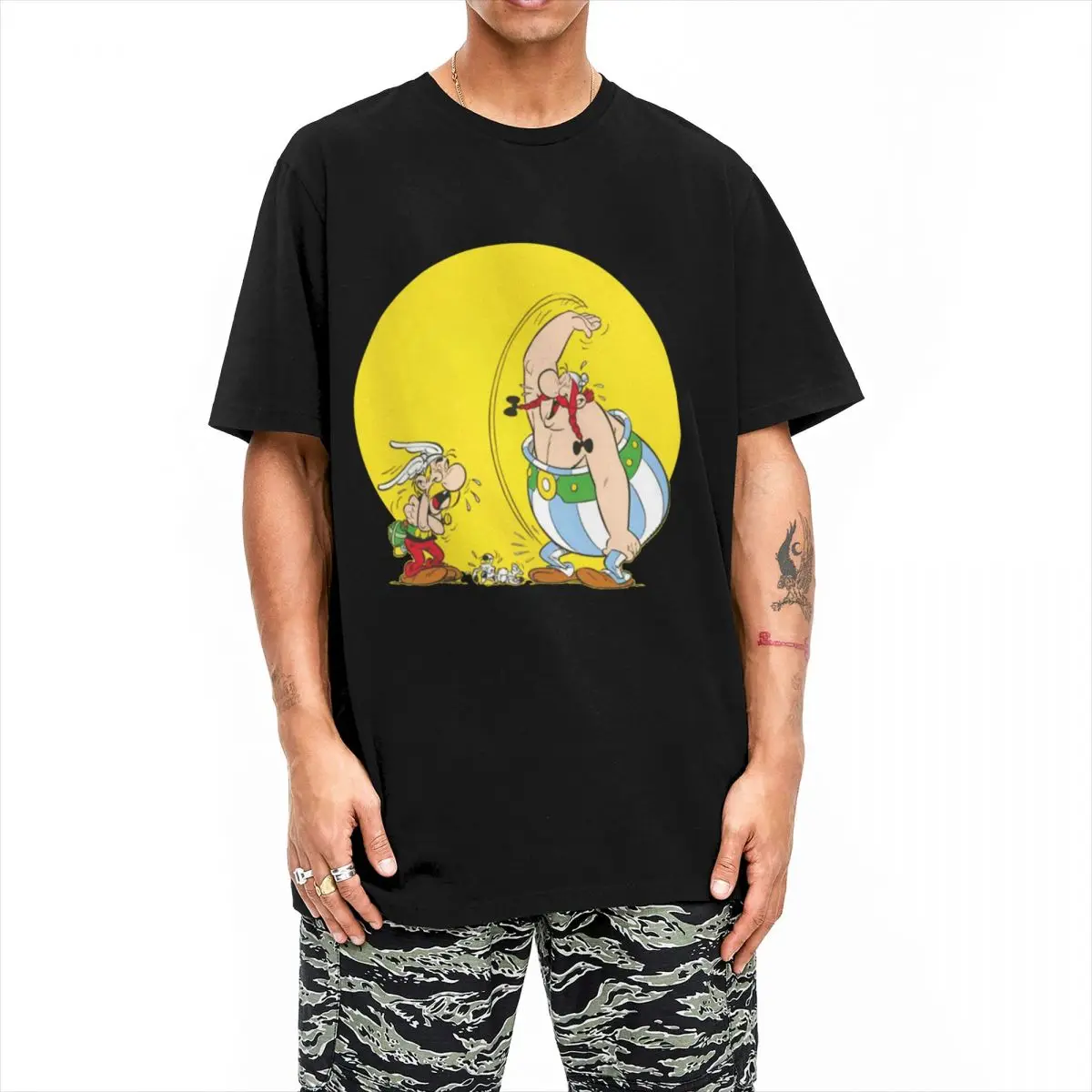 Asterix And Obelix Laughing T Shirt Men Women\'s 100% Cotton Awesome T-Shirts Round Collar Tee Shirt Short Sleeve Tops Gift Idea