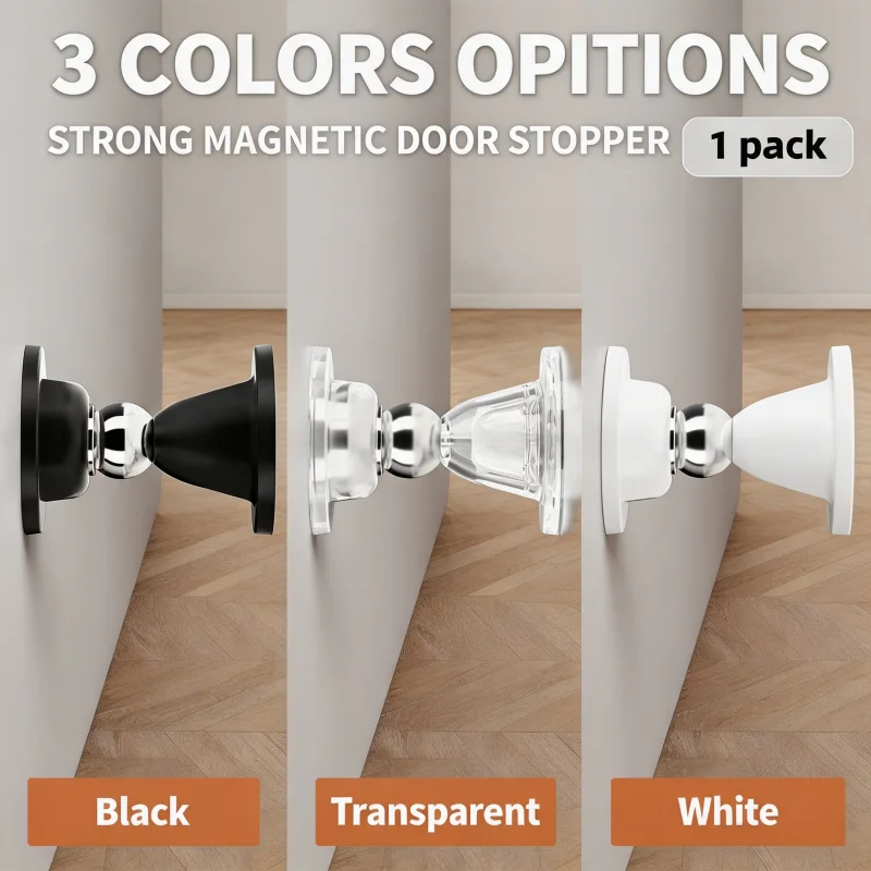 New No-Drill Magnetic Door Catch with Strong Magnet, Invisible Door Stopper, Anti-Collision Door Stop with Silicone Bumper for B