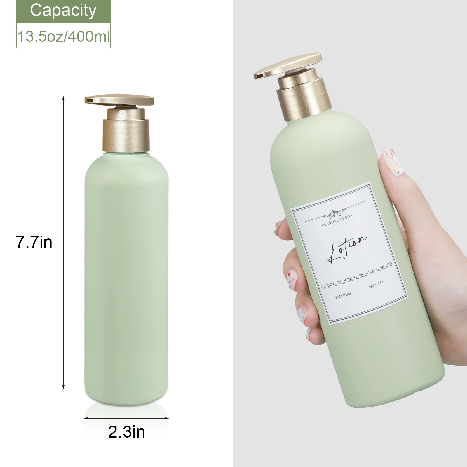 Plastic travel shampoo bottle, leak-proof, easy to use with pump head