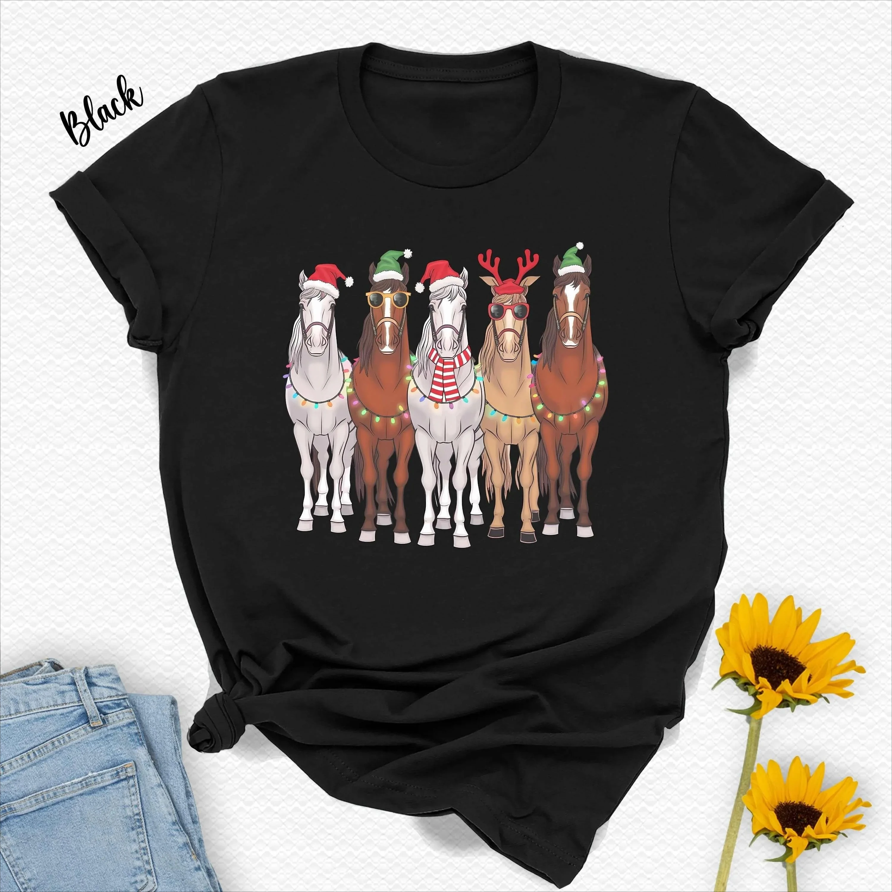 Vintage Western Horse Rustic Christmas Holiday T-shirt Summer Mens Tracksuit Round Neck Pullover Short-sleeved Casual Sportswear