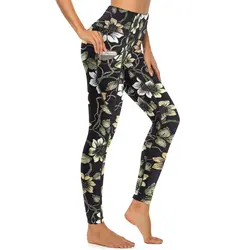 Retro Flower Yoga Pants Sexy Anemone Floral Pattern Leggings High Waist Fitness Leggins Women Retro Elastic Sports Tights