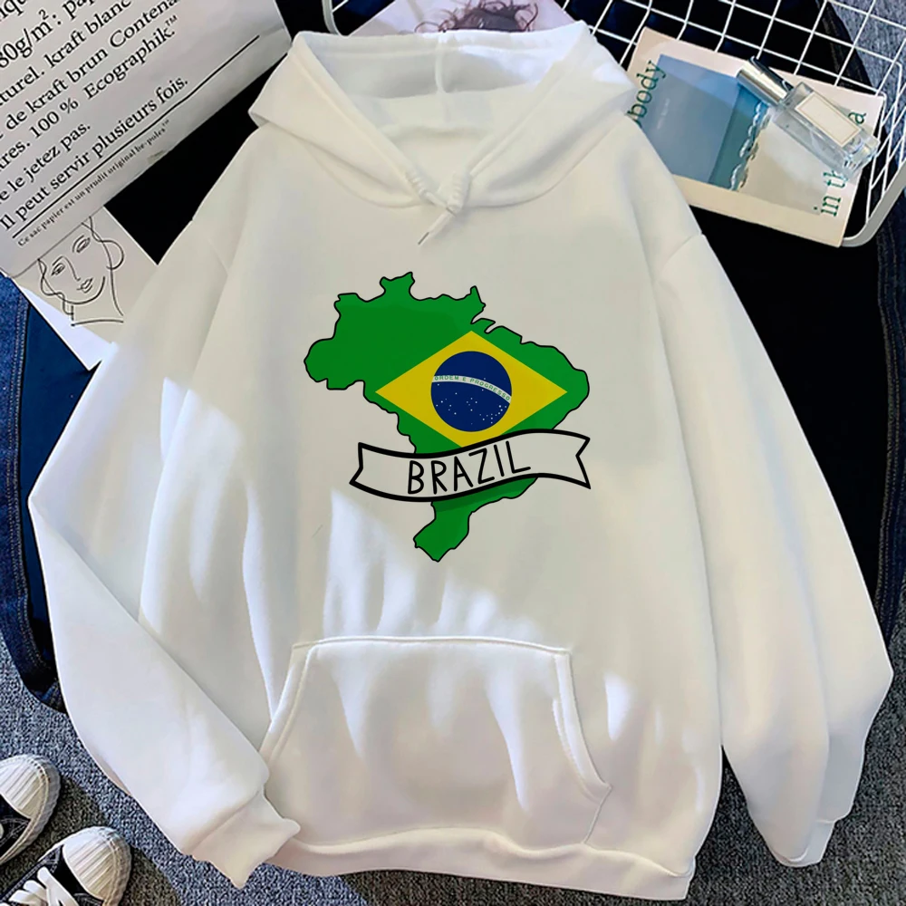 

Brazil Flag hoodies women Korean style anime Fleece sweatshirts pulls women japanese clothing