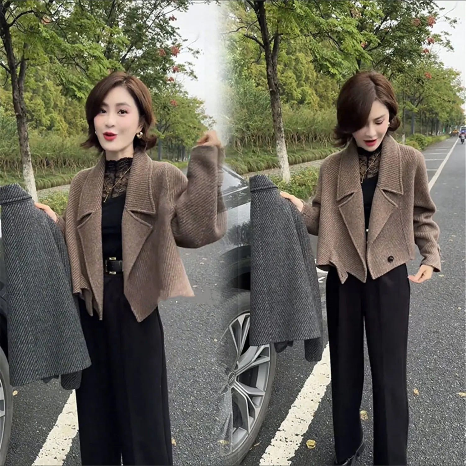 

Модное длинное шерстяное пальто Ele Fashionable для женщин, осенняя новинка, молодежное, омолаживающее, свободного кроя