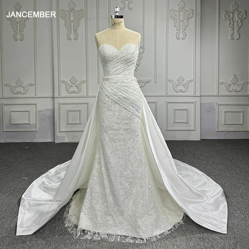 

Jancember Elegant Princess 2 in 1 Detachable Wedding Dress Organza A-line Strapless Sequins Zipper свадебное платье DY6719