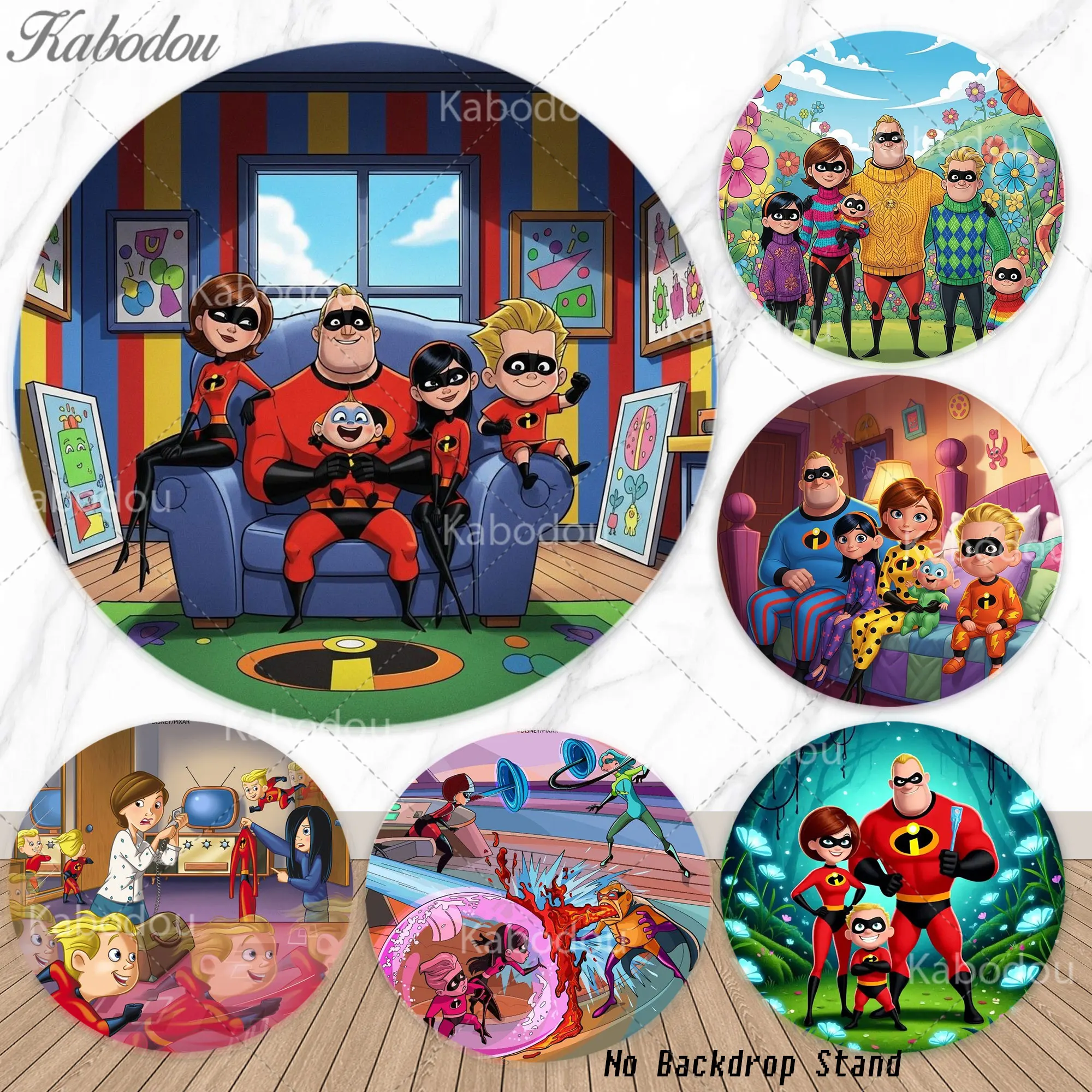 

Круглый фон с изображением Суперсемейки для мальчиков, украшение для детского дня рождения, баннер для вечеринки в честь рождения ребенка, реквизит для фотосессии