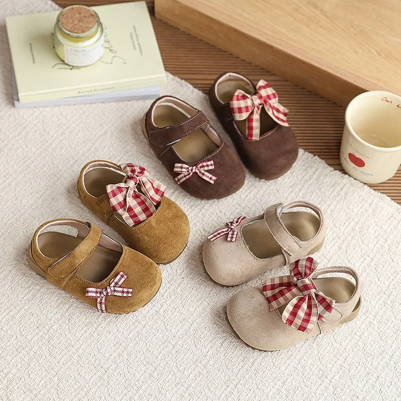 

23-34 Size New Summer Kids Baotou Sandals Soft Sole Children Nude Shoes Sweet Checkered Bow Girls Princess Shoes