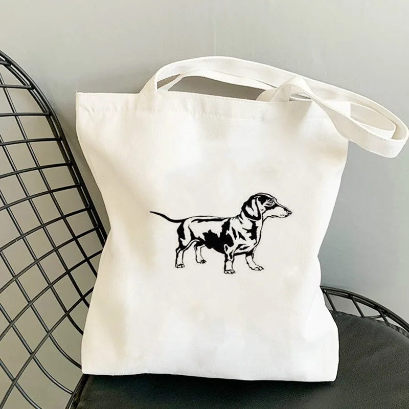 Dachshund Print Canvas Tote Bag Fashion Casual Shoulder Bag With Cute Dachshund Dog Patterns For Dog Lovers Daily