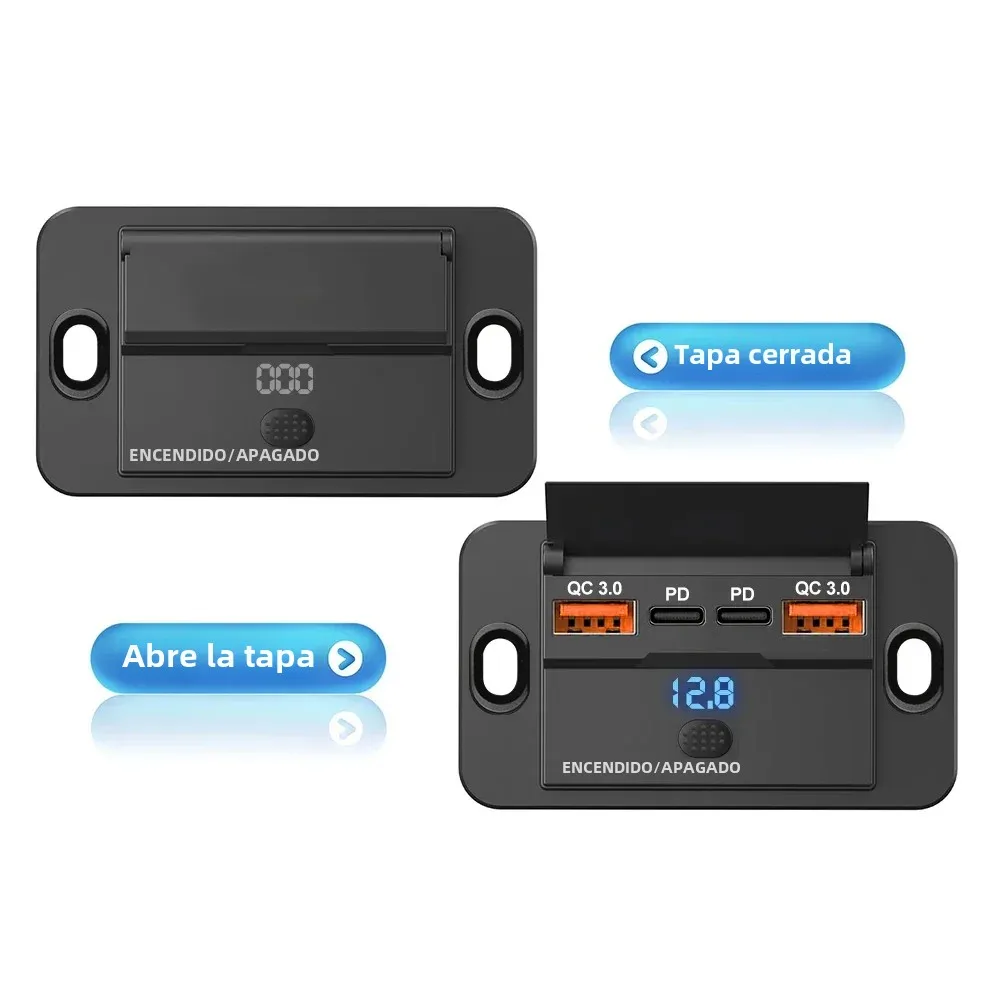 محول مقبس شاحن السيارة مع مفتاح، مقسم شحن 2-4 منافذ، مخرج للحافلة، RV، ATV، شاحنة، قارب، مخرج، 12 فولت، 24 فولت، PD، QC3.0