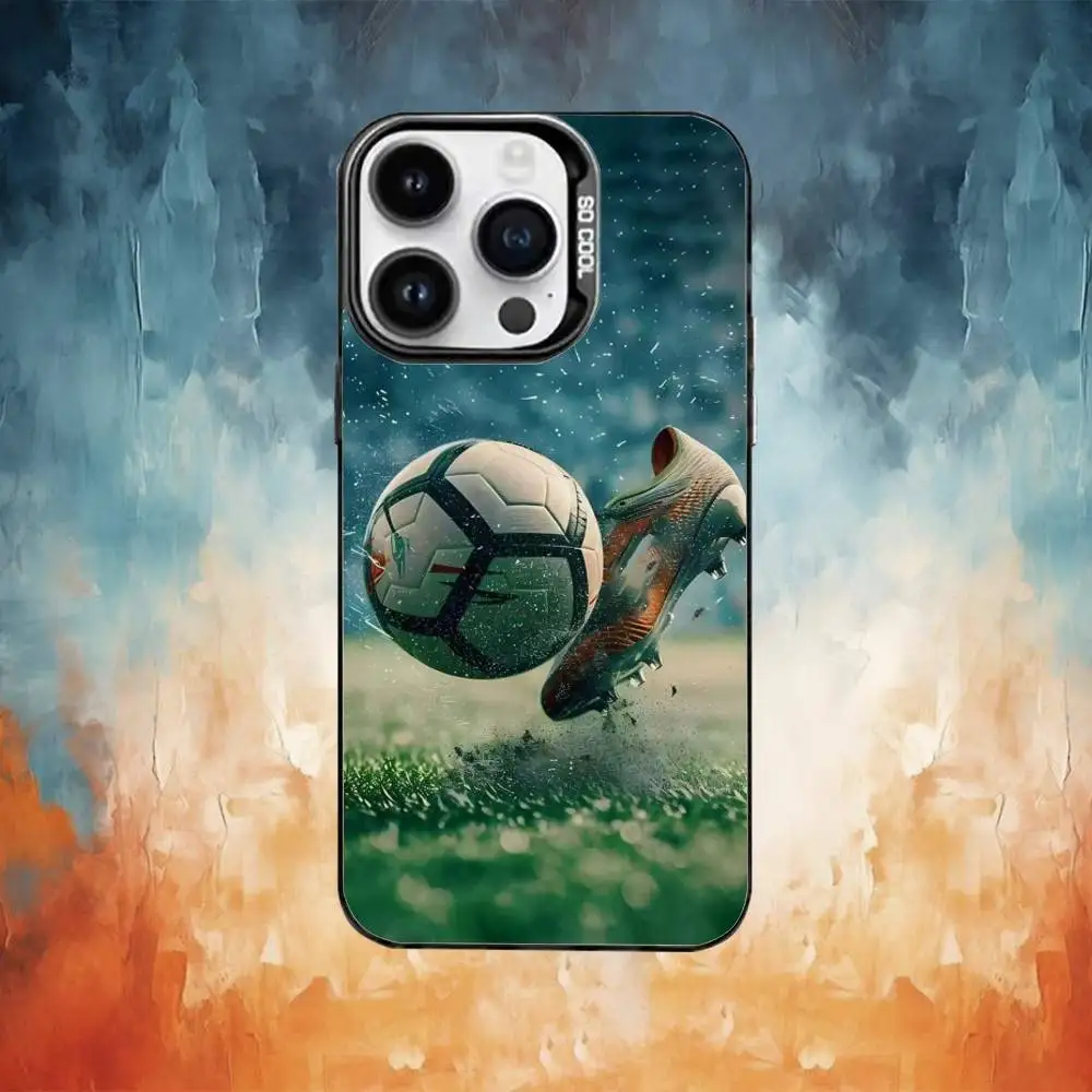 เคสโทรศัพท์ลายฟุตบอล สำหรับ iPhone17,16,15,14,13,12,11 Plus,Pro Max สีดำด้าน ป้องกันการกระแทก