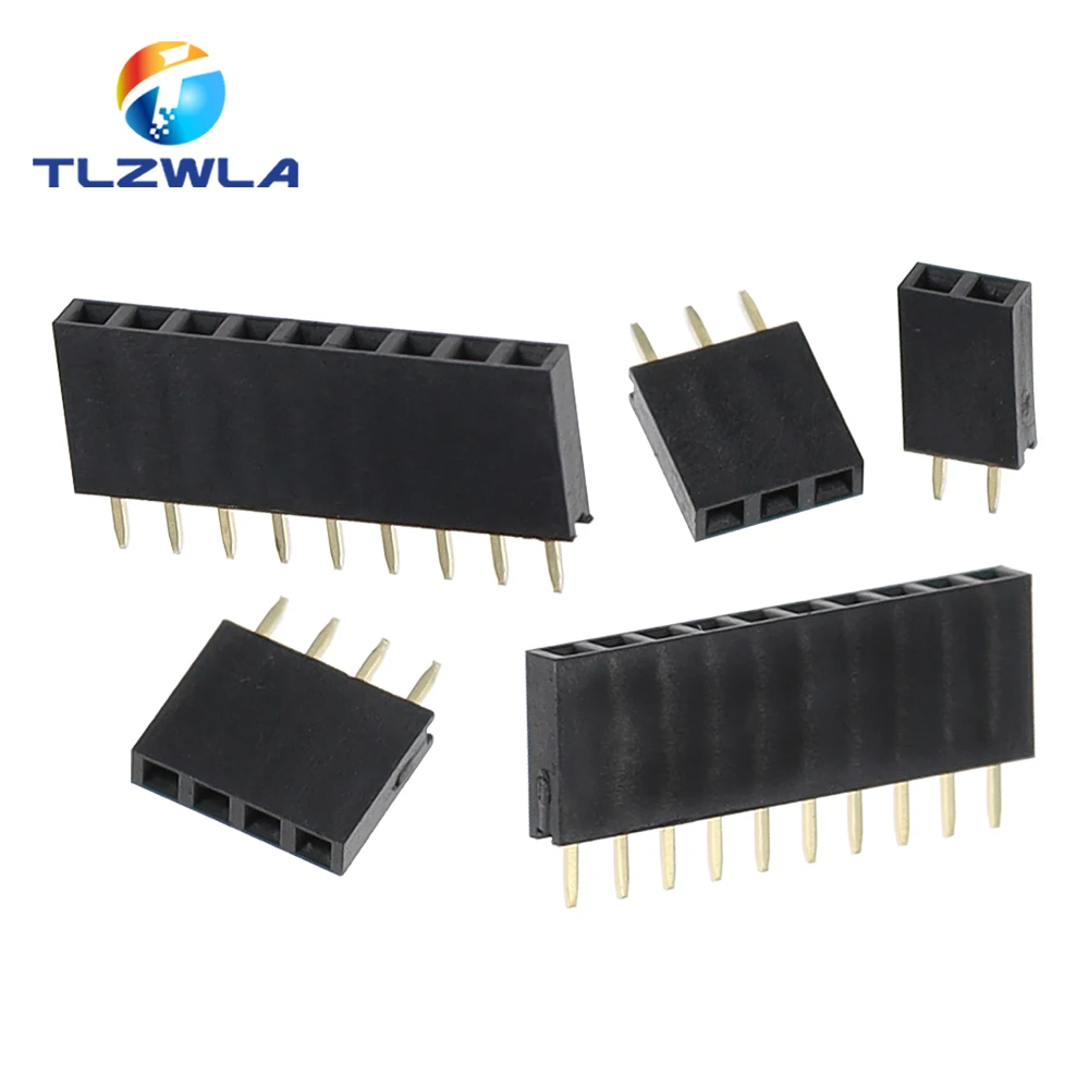 100PCS Single Row Pin Female Header Socket Pitch 2.54mm 1*2p 3p 4p 5p 6p 7p 8p 9p 10p 12p 14p 16p 18p 20p 22p 40p Pin Connector