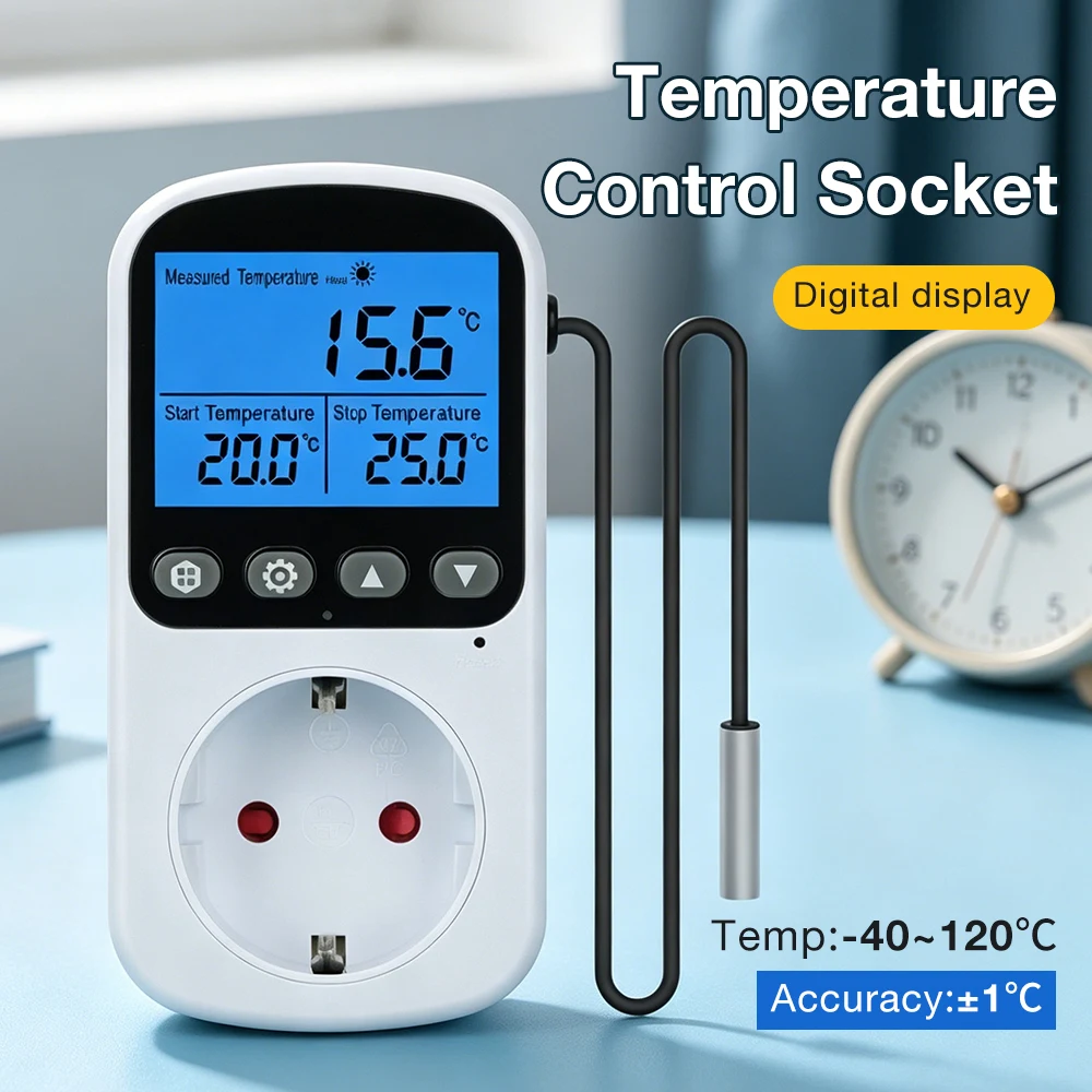 Temperature Controller Socket Digital Thermostat EU Plug With Timer Sensor Probe Outlet Heating Cooling Switch 16A Backlight