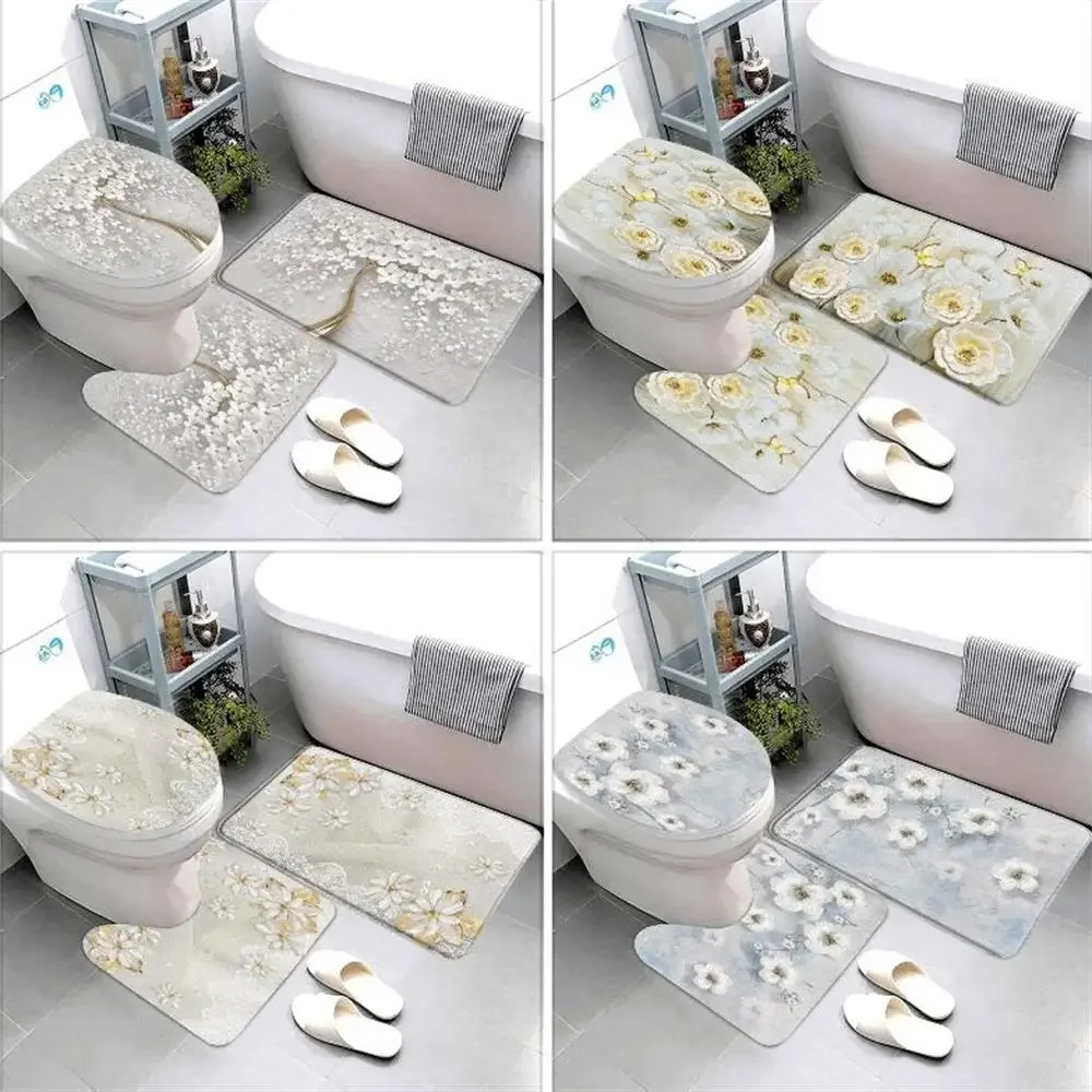 

3D тисненый цветок геометрический узор коврик для ванной лоза лист бабочка европейский стиль роскошный фланелевой нескользящий ковер набор чехлов для унитаза