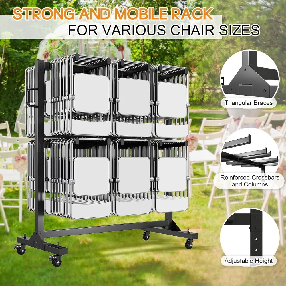 Robuust klapstoel- en tafelrek, geschikt voor 12 tafels of 84 stoelen, inclusief 50 stoelhoezen, capaciteit van 1100 lbs, winkelwagen