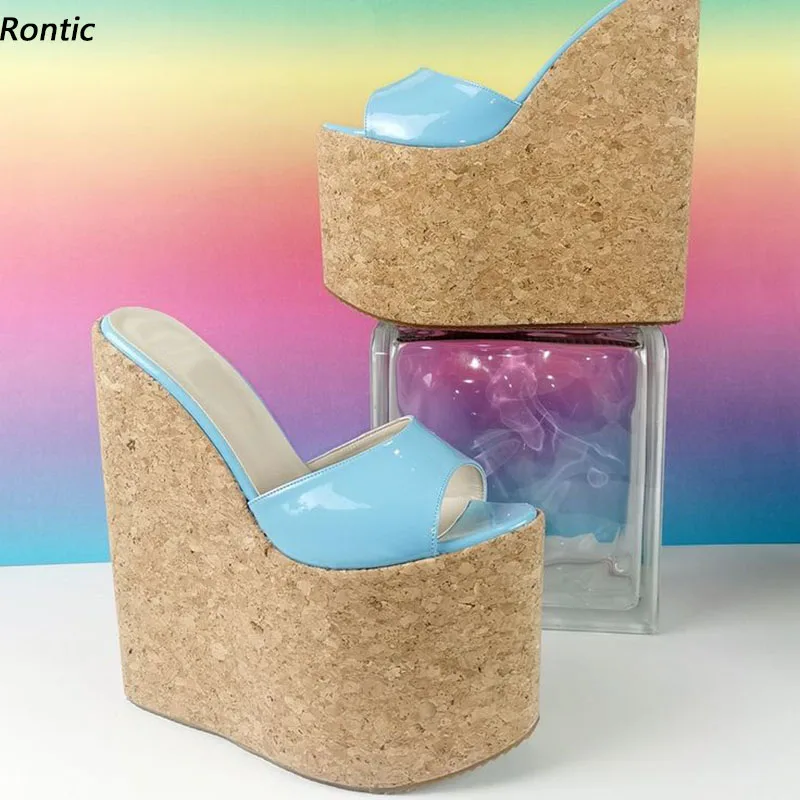 

Rontic, женские летние сандалии на платформе, босоножки на танкетке, высокие каблуки с открытым носком, красивая светло-голубая повседневная обувь, женские размеры США, большие размеры 4-15