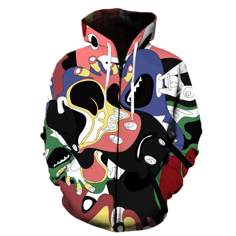 Hot Sale 3D Art Printing Zipper Hoodie Men Abstract Geometric Pattern Children Pullover Sweatshirt Harajuku Long Sleeve Hoodies