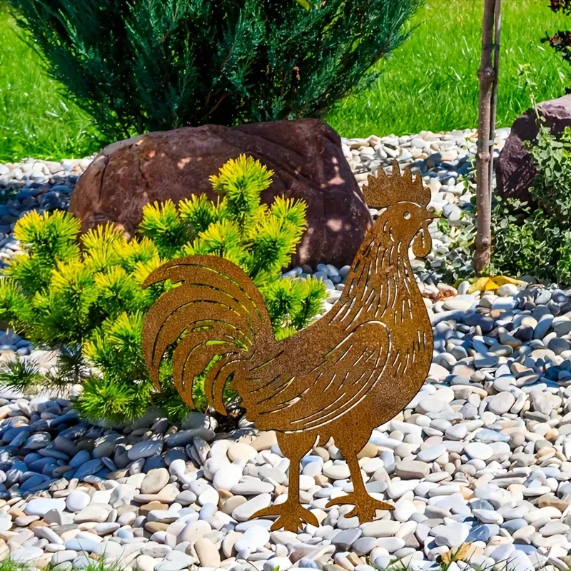 1pc Metal Farmhouse Rooster Yard Decoration - Rustic Metal-like Cast Iron-like appearance, Sturdy Base for Garden, Patio, Farm