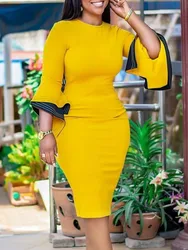 African Dresses For Women 2024 New Fashion Nigeria Africa Clothes Elegant Wrap Hip OL Pencil Dress Party Vestido Midi Robe