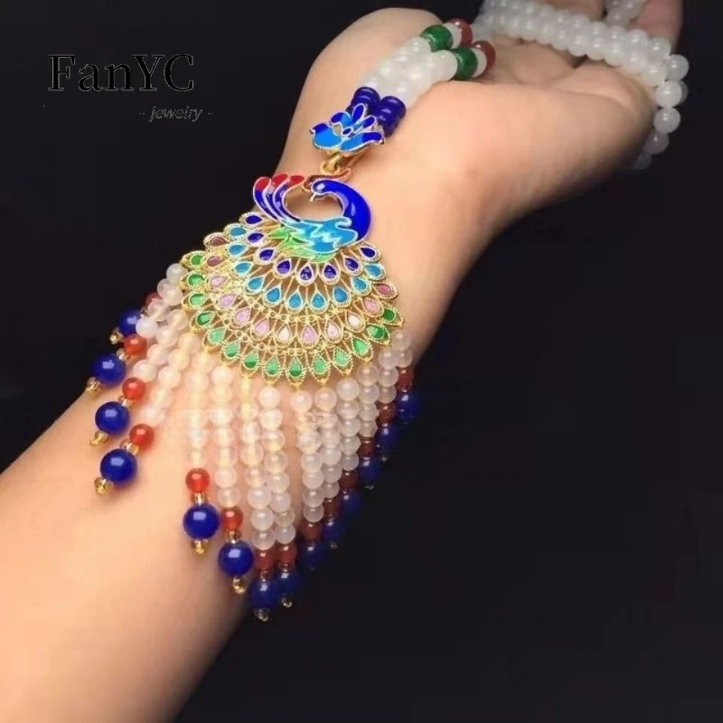 Natural Golden Silk Jade Peacock Sweater Chain Exquisite Fashionable Jade Necklace Gift for Girlfriend or Mother