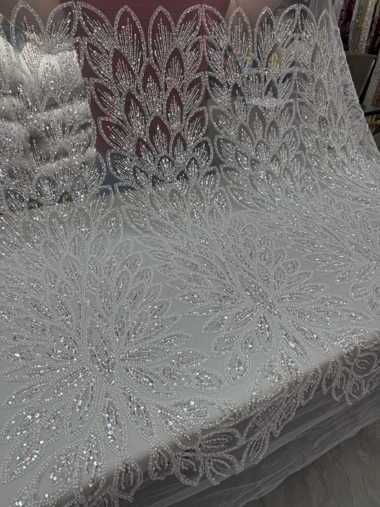 

White Elegant French Mesh Beads Embroidery 3D Sequins Lace Fabric 2025 African Nigerian Lace Fabrics For Wedding Dresses Women