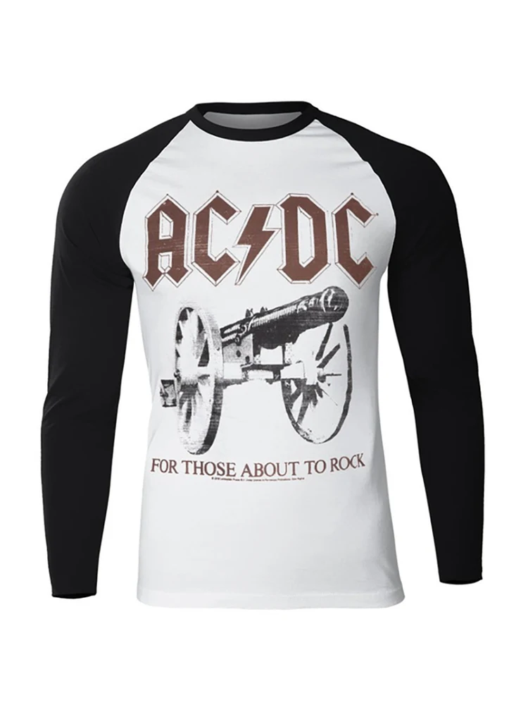 

Весенне-осенняя новинка: футболка в стиле AC/DC, ретро-панк, американский кэжуал, с длинным рукавом, с вырезом на плече, базовый слой для активного отдыха