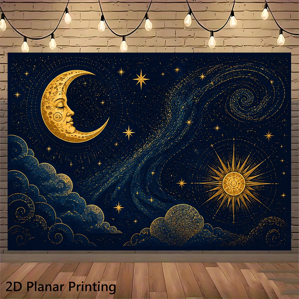 Celestial Galaxy Constellation Moon Stars Night Sky Wall Tapestry Decoration Boho Nursery Room Art