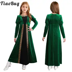 Girls Medieval Costume Renaissance Princess Dress Velvet Long Sleeve Maxi Dress Cosplay Halloween Carnival Party Dress Up