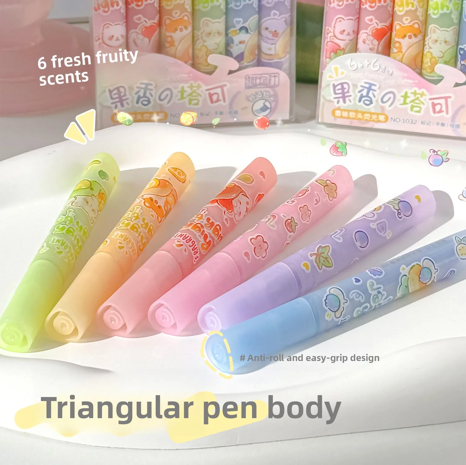 Fruity Soft-Tip Triangular Highlighter Marker - Office-Grade Hand Account Marking, Painting, Non-Toxic Scented