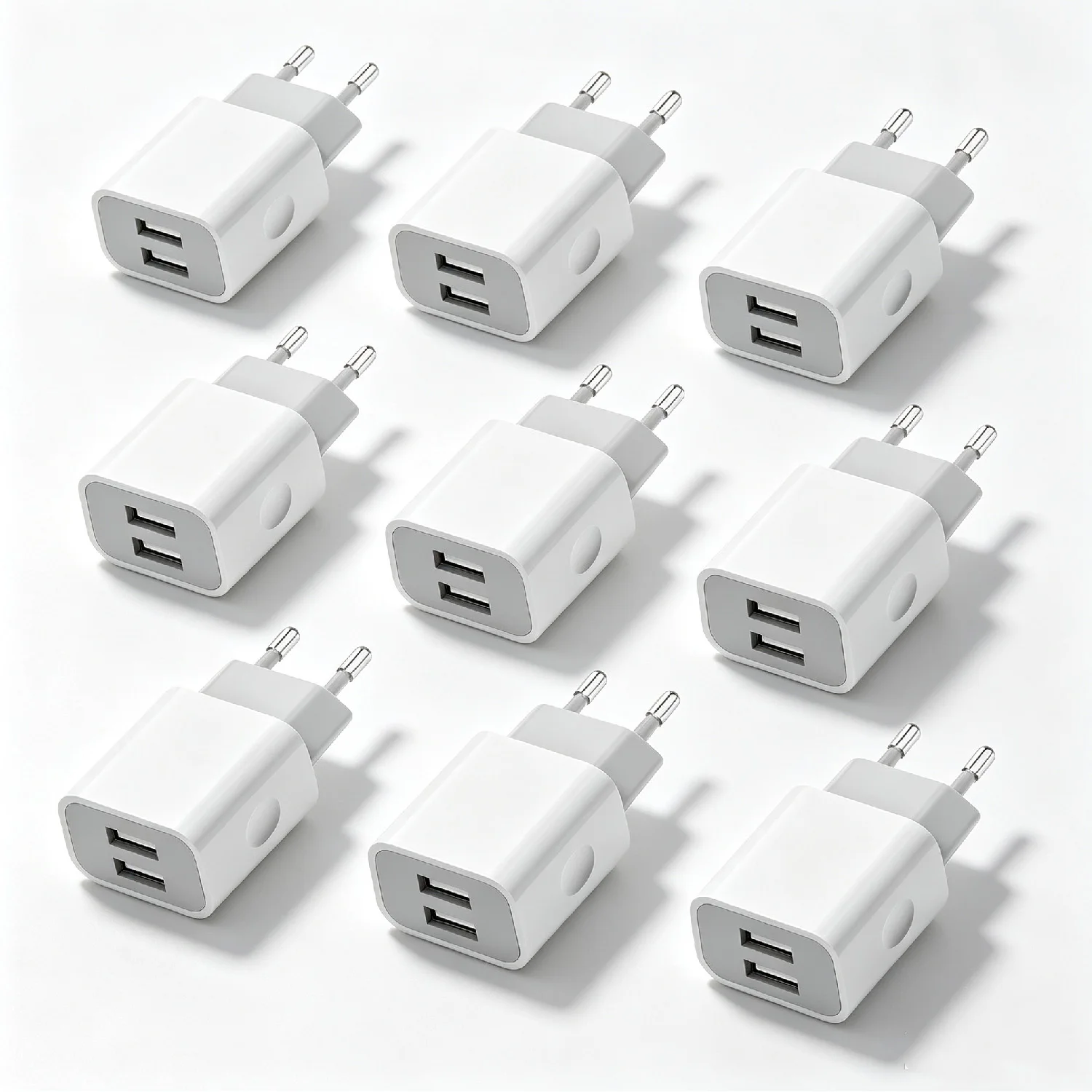 Weißes EU-Stecker Dual-USB-Wandladegerät 5V 2A Dual-Port Simultanladeadapter Europäisches Ladegerät für mehrere Telefone