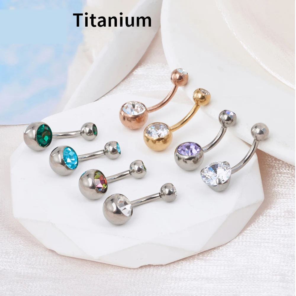 10pcs Titanium 14G Belly Button Rings Zircon Polishing Threaded Eyebrow Nails Body wholesale Belly Button Piercing Jewelry